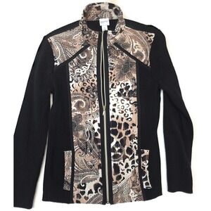 Chico's Zenergy Quilted Jacket Womens Size 1 Black Animal Print Zip Collared